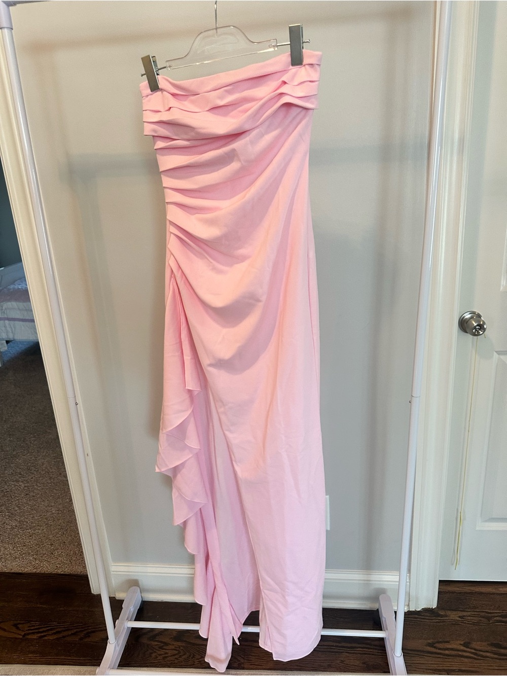 Lucy in the Sky Strapless Draped Column Gown in Light Pink